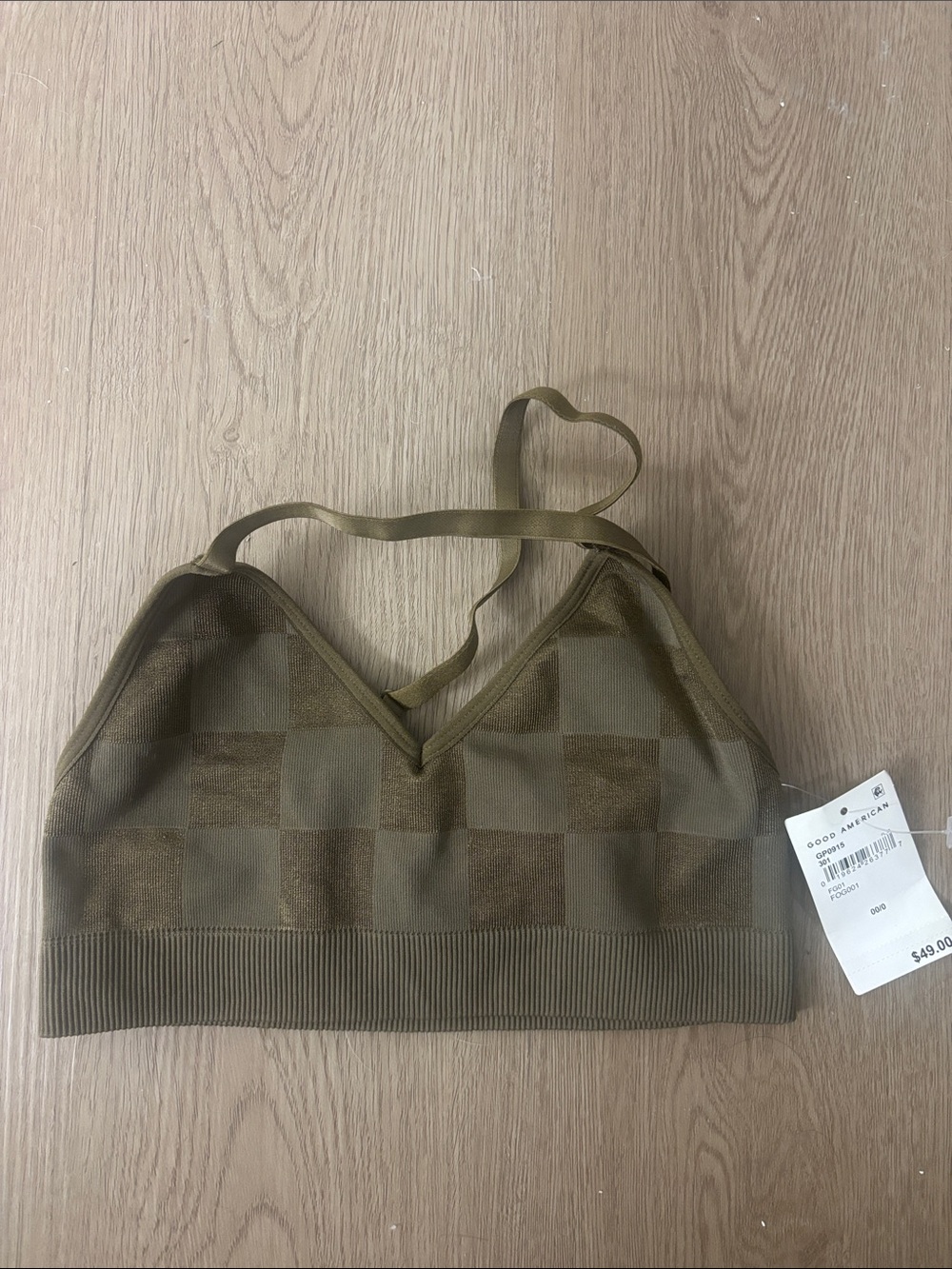 Good American Seamless Olive Check Bralette sports br